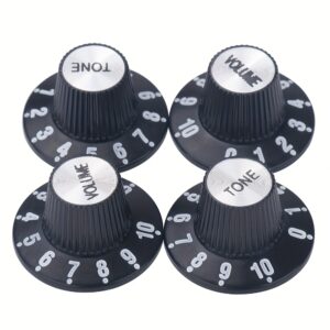 Set of 4 Electric Guitar Knobs – Witch Hat Bell Style, 2 Volume 2 Tone Control Dials, Plastic Black with Glossy Finish for Les Paul SG Guitars