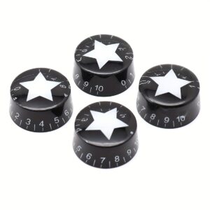 2/3/4pcs Acrylic Inlaid Star Guitar Knobs Bass Knobs Speed Control Knobs Black 18-spline Pots Cap Push-in Volume Tone Control Knobs