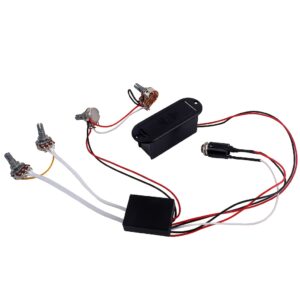 [2-Band EQ Equalizer] 2-Band EQ Equalizer Volume & Bass Boost Switches – Active Pickup Wiring Harness for Electric Guitar, Bass Guitar, and Other Electronic Instruments – Durable ABS Material, Red & Black Wires, Guitar Accessories, Bass Boosters, Electronic Guitar Parts, Sleek Component Design, Sturdy Construction