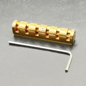 1x CNC Machined Brass Roller Guitar Nut – Adjustable Height (43mm) with 3-Screw System, Compatible with Les Paul LP SG Electric Guitars, -Toned Durable Replacement for 6-String Fretted Instruments (Precision Fit LP/SG Style)