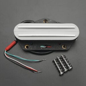 TL Guitar Bridge Double Coil Pickup – Dual Coil Design, Black & White Metal Construction, 4-Pin Wiring (Red/Black/Blue/White), Includes Mounting Screws for Electric Guitar & Bass, Guitar Pickup, Sleek Metallic Finish, Robust Construction