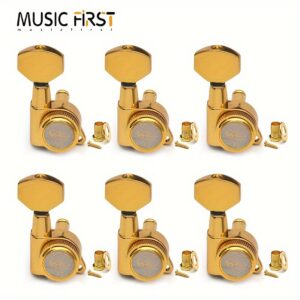 [SAPHUE Guitar Locking Tuners] SAPHUE 6pcs Guitar Locking Tuners | 1:18 Lock String Tuning Key Pegs Machine Head with Hexagonal Handle Replacement for Electric Folk or Acoustic Guitars – Black/Golden/Chrome