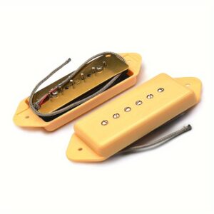 1pc Dog Ear Vintage P90 Soapbar Pickup – Alnico 5 Single Coil, Fatter Sound Than Humbucker, Wax-Potted for Noise Reduction, Metal Braided Wire, Compatible with LP-Style Electric Guitars (Black/White/Yellow)
