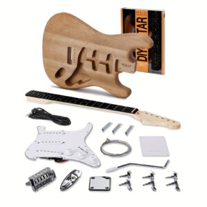 Fesley DIY Electric Guitar Kit, Build Your Own Guitar Kit with Poplar Body & Canadian Hard Maple Neck, ST Style, 6 Strings, SSS Pickups, Solid Construction, Fretboard Design, Natural, Music Craft Project, Home Guitar Assembly, String Instrument Kit, Instrument Builders, Hobbyist Musicians