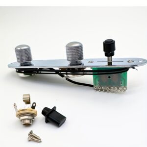 Pre wired guitar control board for TL electric guitar, 3-way switch, aluminum shaft 250K potentiometer, PVC connecting wire, carved metal knob (chrome plated), Telecaster Replacement Parts, Chrome Plated Knob, Sleek Control Panel, Reliable Connectors
