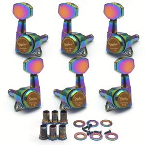 SAHUE Locking Guitar Tuner, Heavy-Duty Locking System with 1:18 String Winding Mechanism, Hex Handle & Rainbow Color-Coded Pegs, Quick-Change Tuning, Compatible with Classical/Electric/Bass Guitars