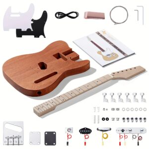 Leo Jaymz DIY Electric Guitar Kit – Mahogany Body, Ebony Fretboard, 1pc S-H Pickup Configuration – Fixed Bridge, Fully Enclosed Tuning Pegs, 21 Frets, Maple Neck, Room Electrical Wiring
