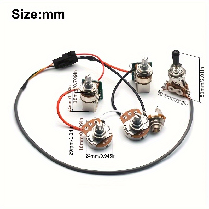 Epi Loaded Pre-wired Guitar Wiring Harness 2T2V with Coil Split Prewired Kits for LP SG DOT - Black, 2-Tone Design, High-Quality Connectors, Easy Installation, Compatible with Electric Guitars, Guitar Wiring Harness, Dot Style, Durable Construction, Guitar Hardware, Guitar Wiring Kit, Guitar Setup, Professional Setup, Sleek Design, Reliable Connectors, Precision Wiring, Tone Control Kit, Electric Guitar Jack Plate, Telecaster Guitar Part, Electric Guitar Part - Image 2