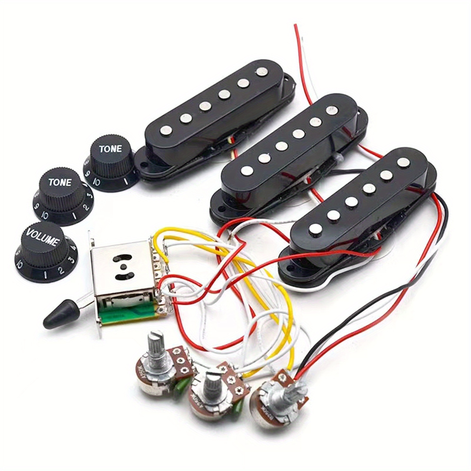 Premium 250K Pots and 5-Way Selector Kit for ST Electric Guitar Upgrades, Electronics Installation Kit, St Guitar Modification, St Style Electric Guitar Parts, Vintage Style Pots, Vintage Tone Control, Classic Pickup Setup, Durable Electronics
