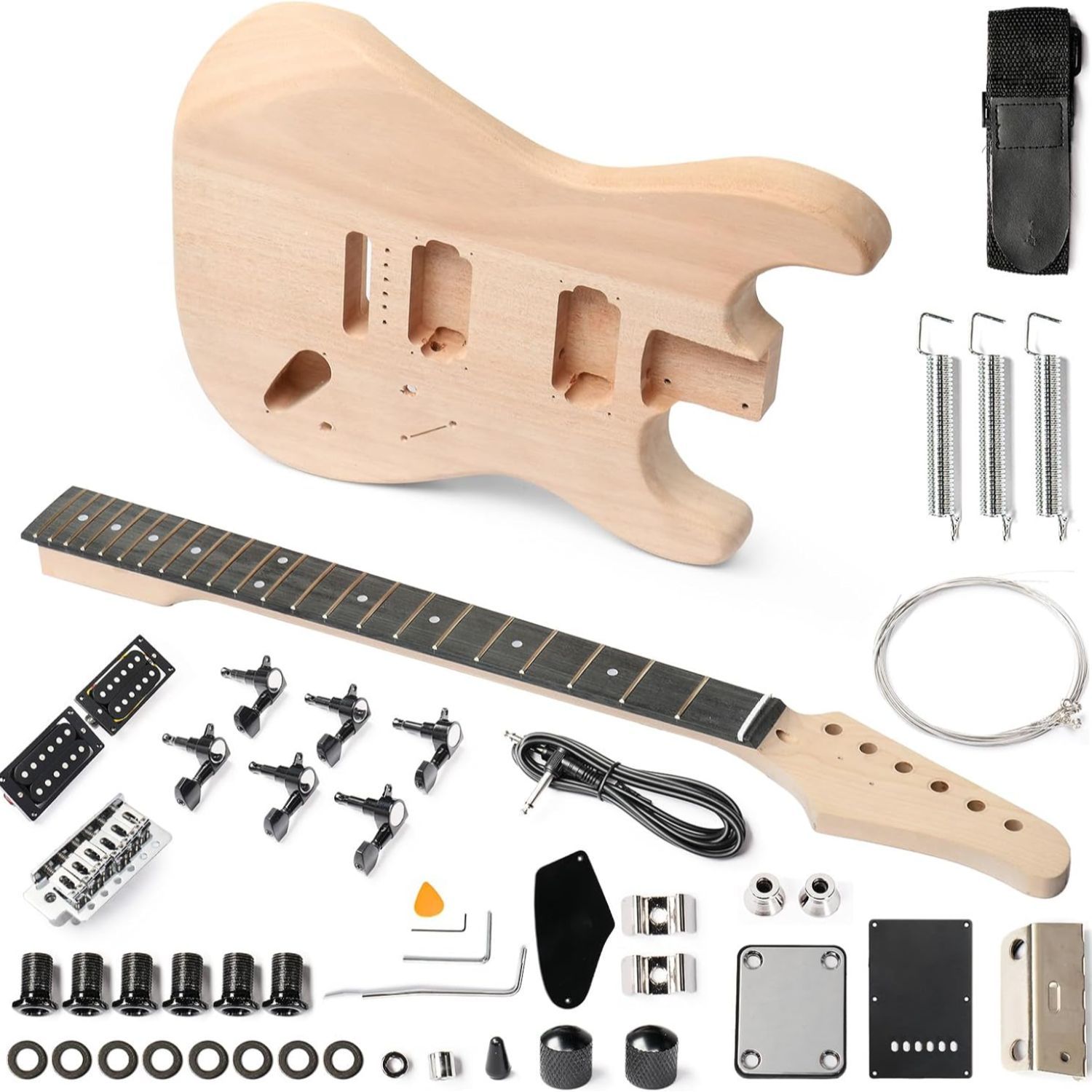 Glarry DIY Electric Guitar Kit for Beginners with Mahogany Body & Maple Neck - Full Components Build Your Own Guitar, H-H-H Humbucker Pickups, 24-Fret Rosewood Board, Tremolo Bridge & Cable/Strap Included (6-String) - Image 11