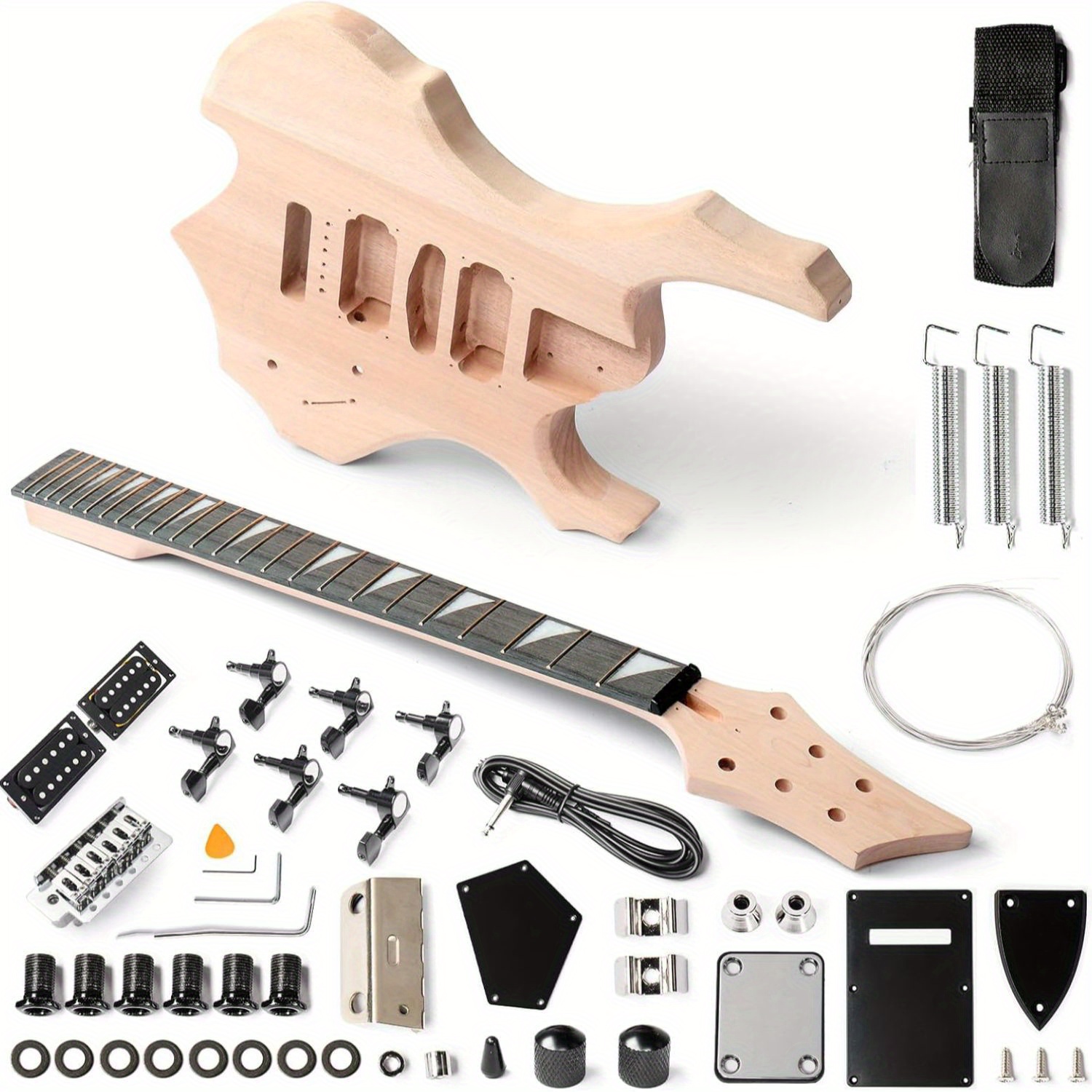 Glarry DIY Electric Guitar Kit for Beginners with Mahogany Body & Maple Neck - Full Components Build Your Own Guitar, H-H-H Humbucker Pickups, 24-Fret Rosewood Board, Tremolo Bridge & Cable/Strap Included (6-String)