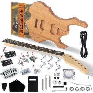 Guitar Kit, Fire Style Mahogany Body Maple Neck Guitar with HH Pickups | Easy to Assemble Kit with All Parts Included – Build Your Own Guitar SFR – D30, Silvery Grey Color