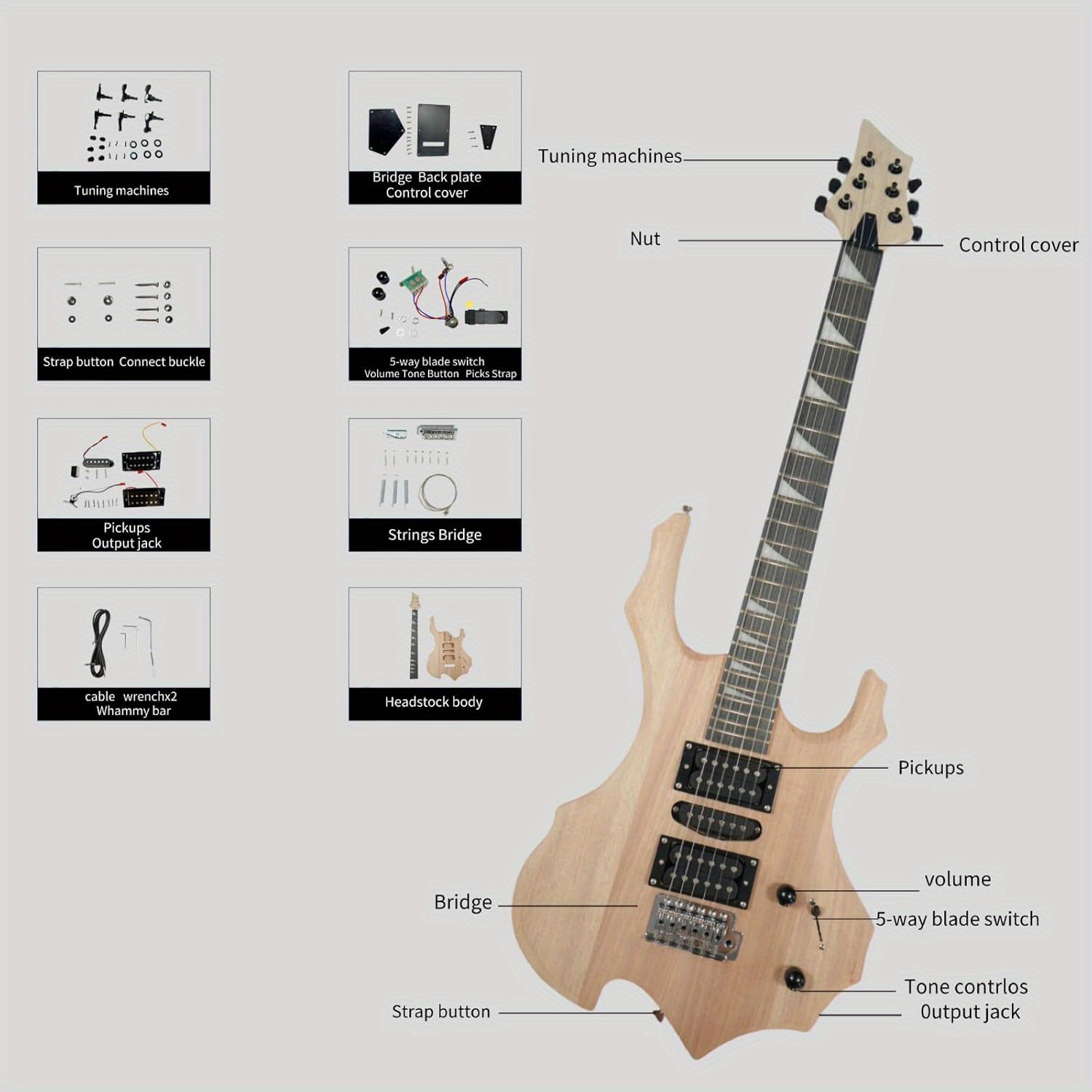 Glarry DIY Electric Guitar Kit for Beginners with Mahogany Body & Maple Neck - Full Components Build Your Own Guitar, H-H-H Humbucker Pickups, 24-Fret Rosewood Board, Tremolo Bridge & Cable/Strap Included (6-String) - Image 12