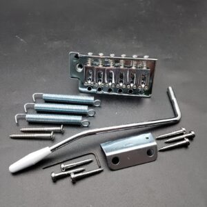 1 Set Alloy 6-String Flat Saddle Single Tremolo Bridge System for Electric Guitar, Including Bridge Plate, Tailpiece, and Installation Accessories- Silvery/Golden/Black, Guitar Hardware