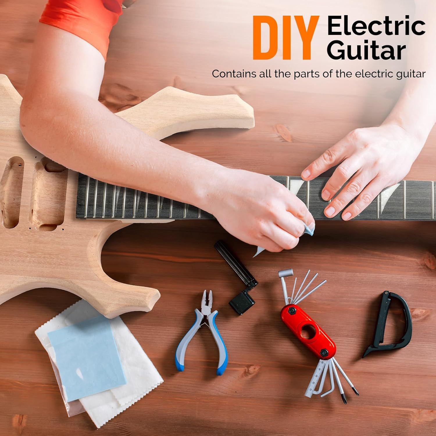 Glarry DIY Electric Guitar Kit for Beginners with Mahogany Body & Maple Neck - Full Components Build Your Own Guitar, H-H-H Humbucker Pickups, 24-Fret Rosewood Board, Tremolo Bridge & Cable/Strap Included (6-String) - Image 2